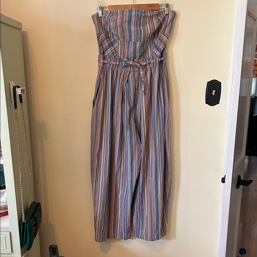 Free People Roaming Shores Striped Strapless Jumpsuit Size L - Picture 2 of 14